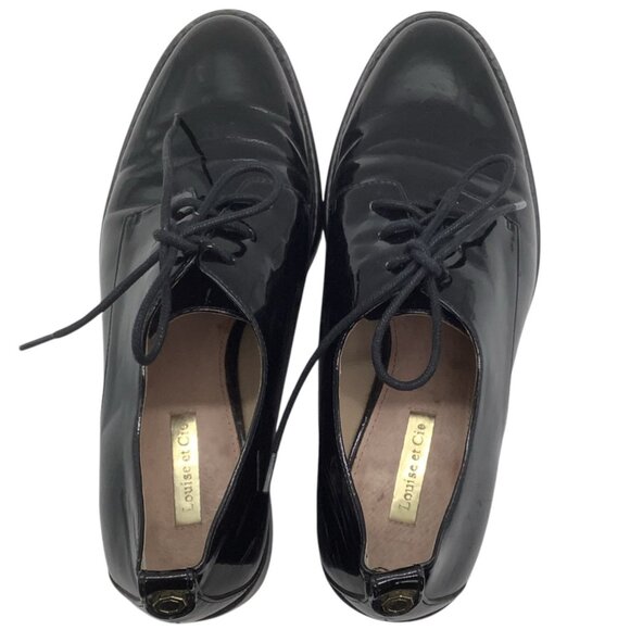LOUISE ET CIE Lo-Fenn Lace Up Black Patent Leather Derby Shoes 8 Heeled Oxford W - Picture 6 of 9